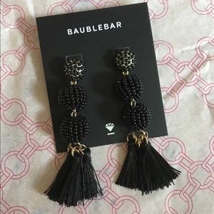 BaubleBar Black Gold Beaded Tassel Fringe Earrings